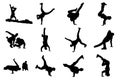 Silhouettes of breakdancers. Hip-hop male dancers vector silhouette isolated on white background