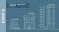 Silhouettes of buildings on the drawing paper, Residential Real Estate Infographics . Vector illustration.