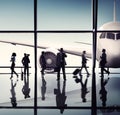 Silhouettes of Business People in the Airport Royalty Free Stock Photo