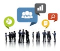 Silhouettes of Business People Discussing Social Networking Royalty Free Stock Photo