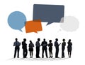 Silhouettes of Business People Discussing with Speech Bubbles Royalty Free Stock Photo