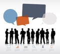 Silhouettes of Business People and Empty Speech Bubbles Royalty Free Stock Photo