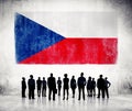 Silhouettes of Business People and a Flag of Czech Republic