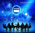 Silhouettes of Business People Having a Meeting and Online Fraud Royalty Free Stock Photo