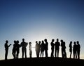 Silhouettes of Business People on a Meeting Outdoors Royalty Free Stock Photo