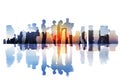 Silhouettes of Business People Overlaid with Cityscape Royalty Free Stock Photo
