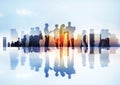 Silhouettes of Business People's Different Activities Outdoors Royalty Free Stock Photo