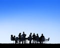 Silhouettes of Business People Working Outdoors Royalty Free Stock Photo