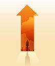 Silhouettes of businesswoman stand in arrow go path to goal or target, symbol of growth concept Vector