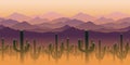 Silhouettes of cactus plant on background of mountains