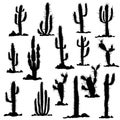 Silhouettes of cactuses and stones Royalty Free Stock Photo