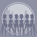 Silhouettes of cartoon women in clothes imitating soldiers of the royal guard