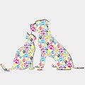 Silhouettes of cat and dog patterned in colored paws Royalty Free Stock Photo