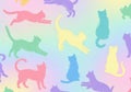Silhouettes of cats in various playful poses cover the image. Each cat is filled with a solid Royalty Free Stock Photo