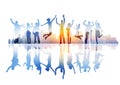 Silhouettes of Celebrating Business People in Cityscape Royalty Free Stock Photo