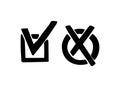 Silhouettes of check marks. Doodle tickbox and cross in a round shape. Agree or disagree sign. Vector illustration