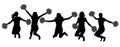 Silhouettes of cheerleaders jumping girls with pompoms, isolated. Vector illustration