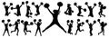 Silhouettes of cheerleading dancers jumping and standing with pompoms, isolated set of icons.Vector illustration Royalty Free Stock Photo