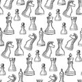 Silhouettes of chess pieces. Chessboard. Black and white. Vector chess isolated on white background. King, Queen, rook Royalty Free Stock Photo