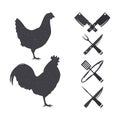 Silhouettes of a chicken and a cock.