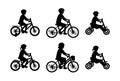 Silhouettes of children ride bicycles isolated on white background Royalty Free Stock Photo