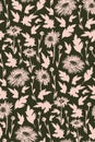 Silhouettes of Chrysanthemum in full bloom on khaki background