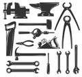 Silhouettes common workers hand tools Royalty Free Stock Photo