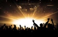 Silhouettes of concert and bright stage lights background Royalty Free Stock Photo