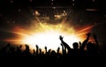 Silhouettes of concert and bright stage lights background Royalty Free Stock Photo