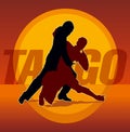 Silhouettes of couple dancing argentine tango