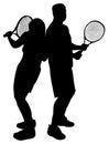 Silhouettes of Couple Playing Tennis Royalty Free Stock Photo