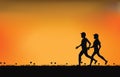 Silhouettes of couple runners with beautiful sky at sunset Royalty Free Stock Photo