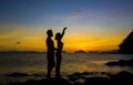 Silhouettes of couples in love