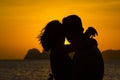 Silhouettes of couples in love