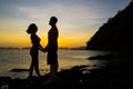 Silhouettes of couples in love