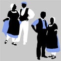 Silhouettes of couples in traditional French costu