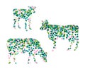 Silhouettes of cows made up of circles. Mosaic image.