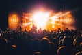 Silhouettes of a crowd of people fans at a live concert Royalty Free Stock Photo