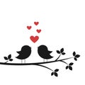 Silhouettes cute birds sing in Love Royalty Free Stock Photo