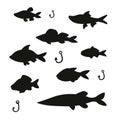 A silhouettes of cute fish with fishing gear