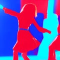 Silhouettes of dancer modern ballerina colored in blue and red