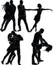 Silhouettes of dancing couples.