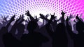 Silhouettes of dancing people in front of bright stage lights Royalty Free Stock Photo