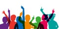 Color silhouette of children raising their hands, at school Royalty Free Stock Photo