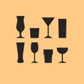 Silhouettes of different glasses for drinks Royalty Free Stock Photo