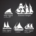 Silhouettes of different Ships in white color. Part 1