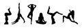 Silhouettes of different sportive women doing yoga Royalty Free Stock Photo