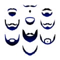 Silhouettes of different types of beards. Avatar set. Isolated Moustaches and Beards Royalty Free Stock Photo