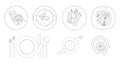 Silhouettes of dishes, cutlery and crockery.Top view. Contour drawing. Vector illustration.