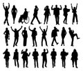 Silhouettes of diverse business people on white. Royalty Free Stock Photo